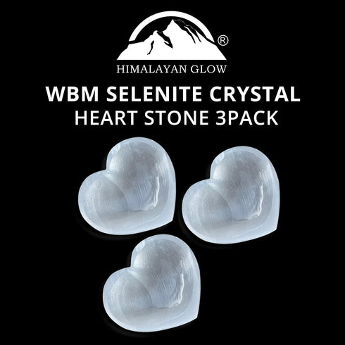 Selenite Crystal Heart Stone - 3 Pcs | HIMALAYAN GLOW